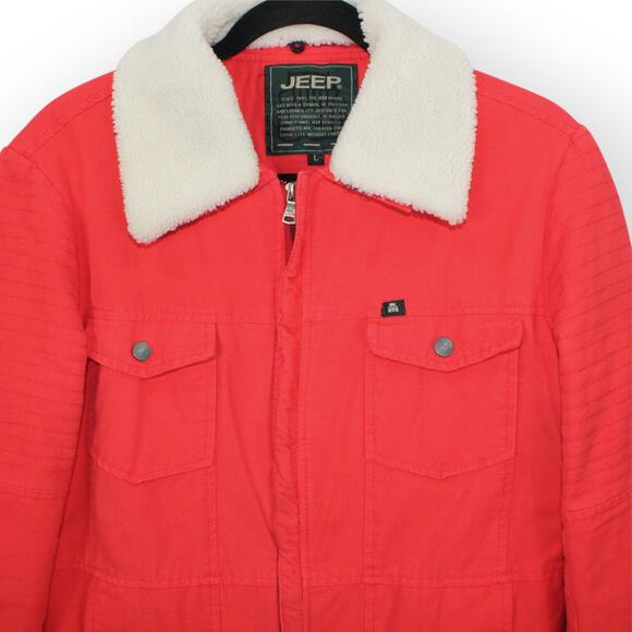 Vintage JEEP Canvas Sherpa-Lined Jacket Trucker Utility RemovableCollar - Picture 3 of 12